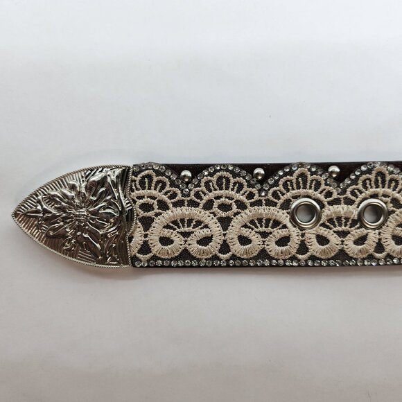 Genuine Leather Studded & Embroidered Belt-Refurbished - Picture 7 of 9
